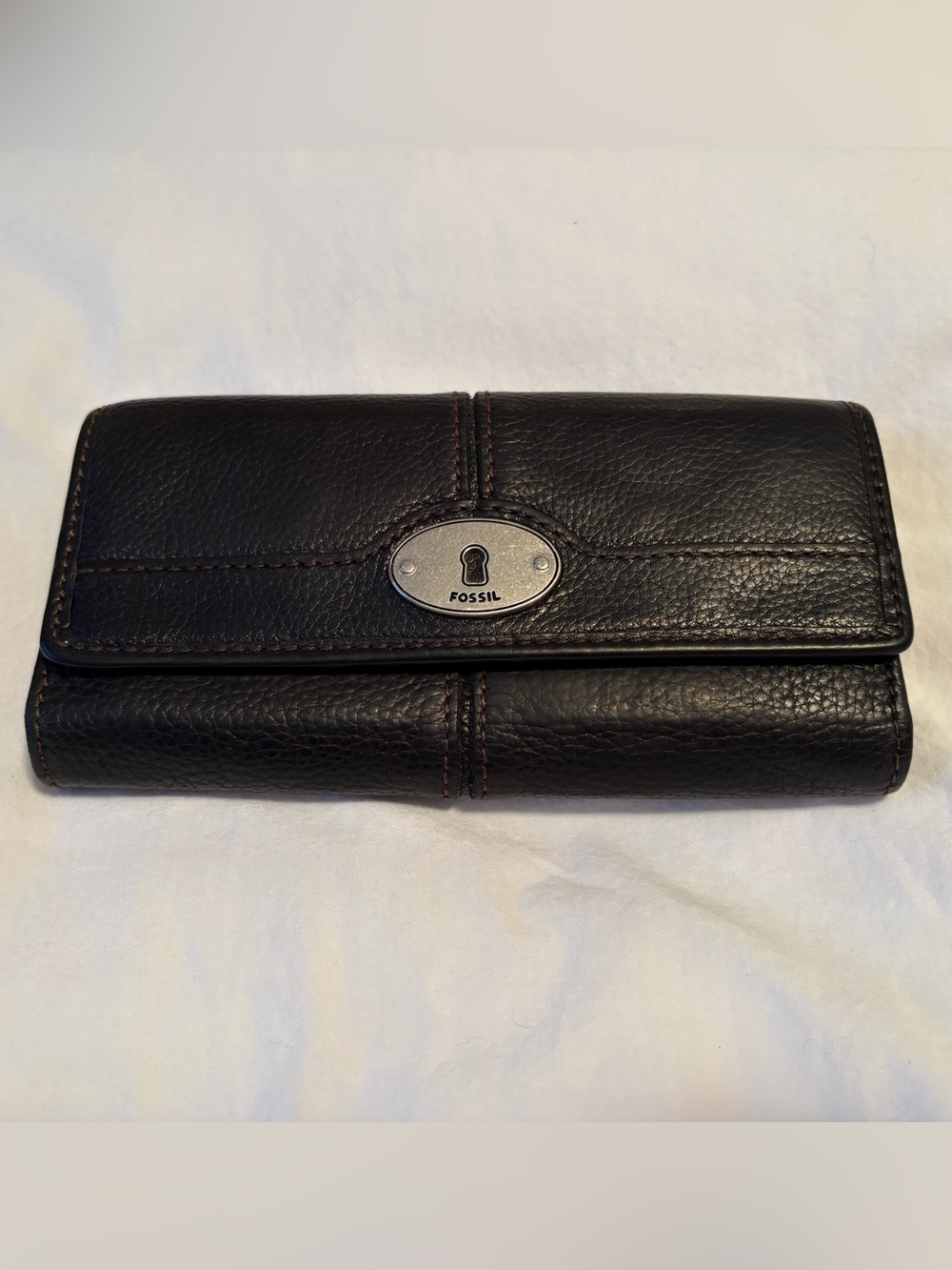 Fossil Black Leather Organizer Wallet Keyhole Clutch